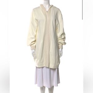 TSE Cashmere Cream Long Hooded Cardigan Zip-up Cotton Silk